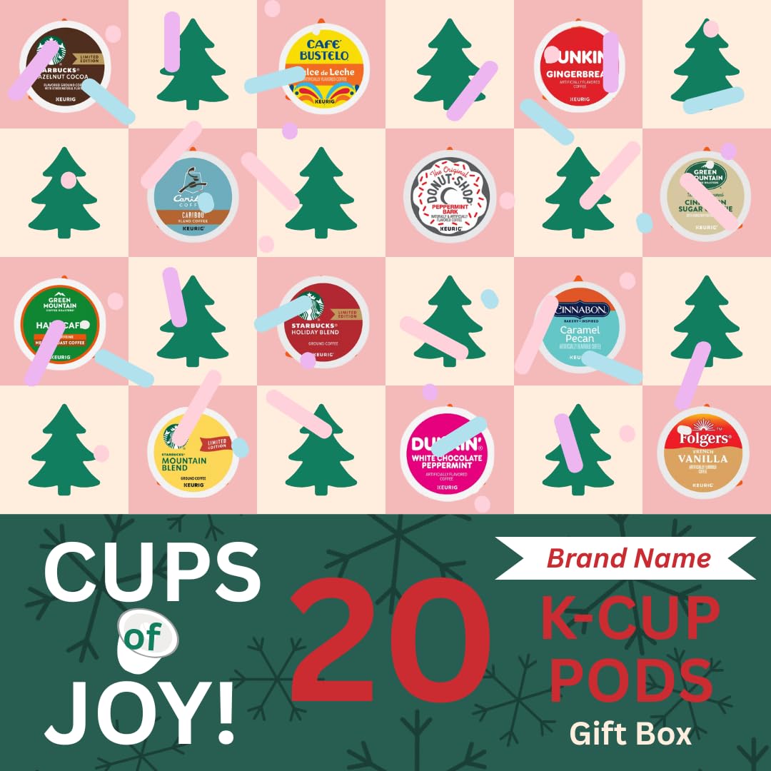 Holiday Favorites Blend K-cups Coffee Pods Variety Sampler Christmas Gift Box  Includes Cafe Bustelo  Dunkin  Green Mountain  Cinnabon & Caribou for Keurig malt-inspired -20 Count