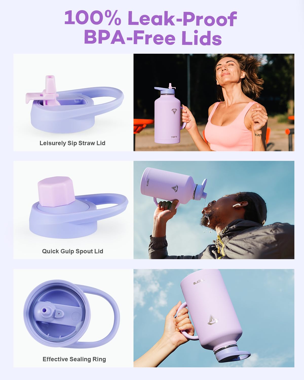 Topre 64 Oz Water Bottle Insulated With Handle And Carry Pouch, Half Gallon Stainless Steel Water Bottles Mug With Straw Lid Spo