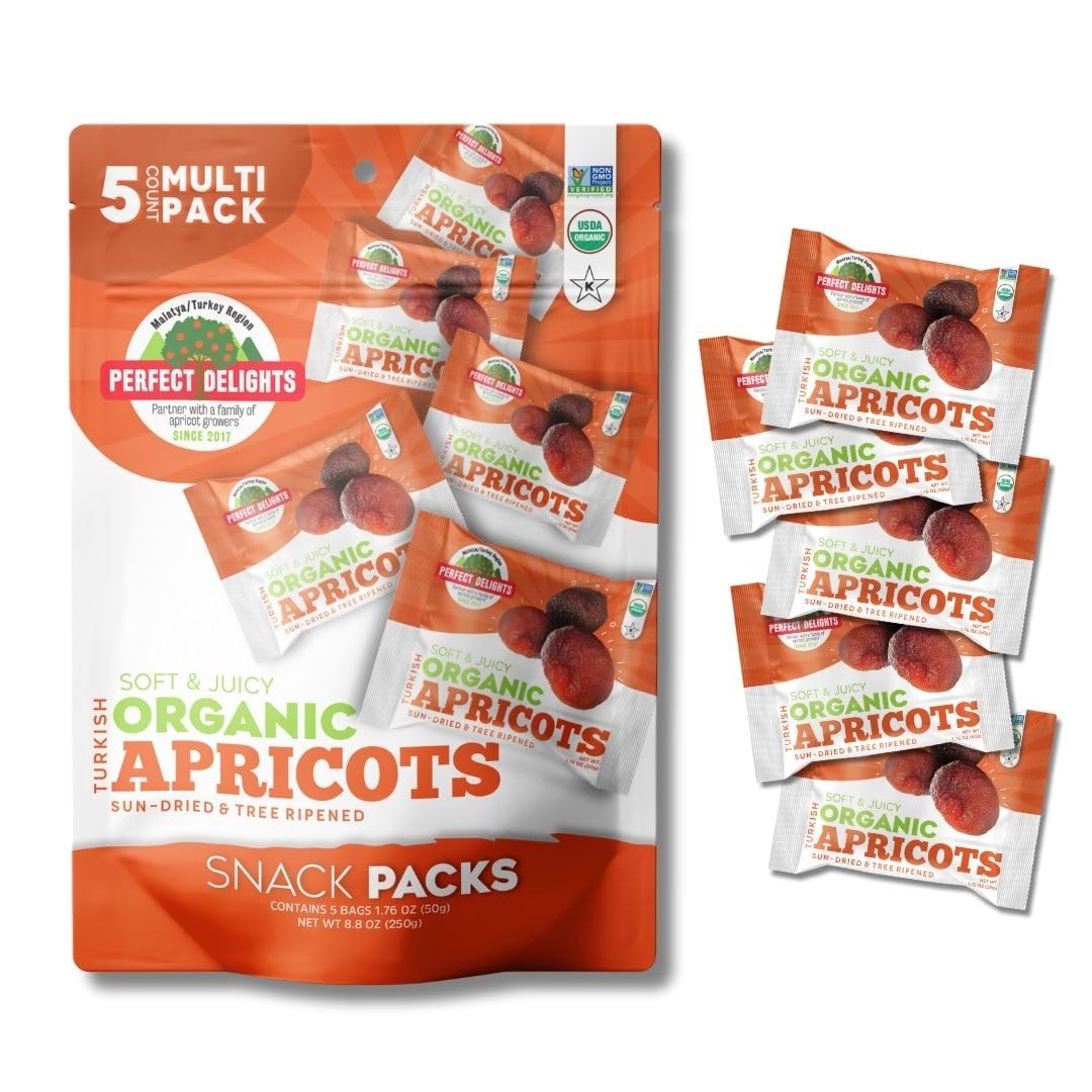 Perfect Delights Organic Snack Pack Apricot, Sun-Dried Turkish Apricots, On-the-Go Vegan, Healthy Snack, Easy-to-Carry Dried Apr