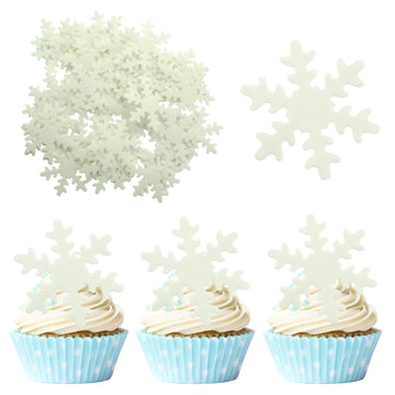 50Pcs White Edible Snowflake Cupcake Toppers Snowflakes Cake Topper Decorations For Christmas Winter Holiday Frozen Theme Babysh