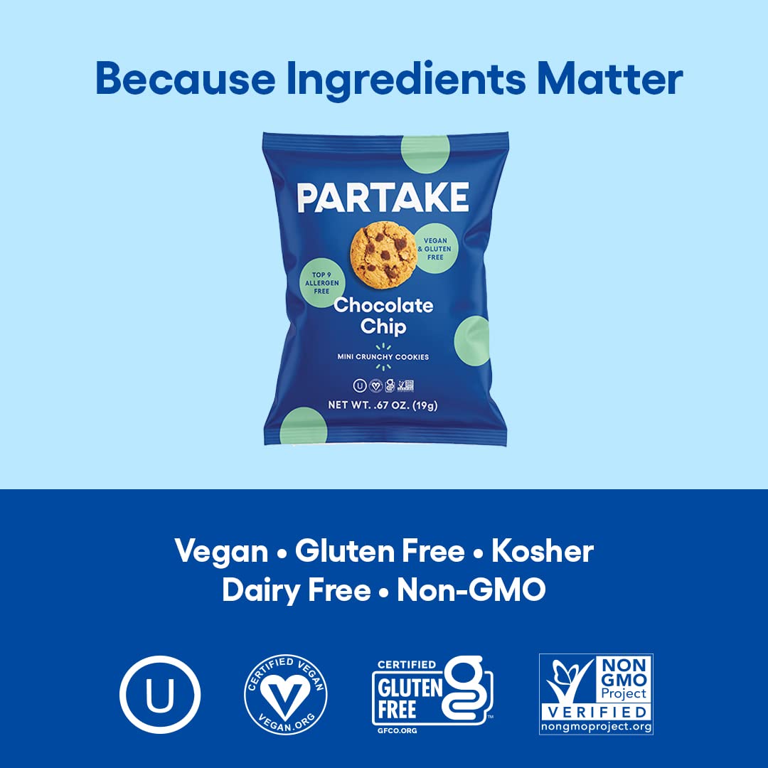 Gluten Free Partake Crunchy Chocolate Chip Cookies - Vegan - Free From the Top 9 Allergens Including Dairy, Wheat, Soy, Eggs, &