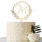 Vinisong Wooden Cake Topper, Personalized Initial Letter M, Golden Wreath Decoration for Birthdays and Weddings, Model JHN20092901