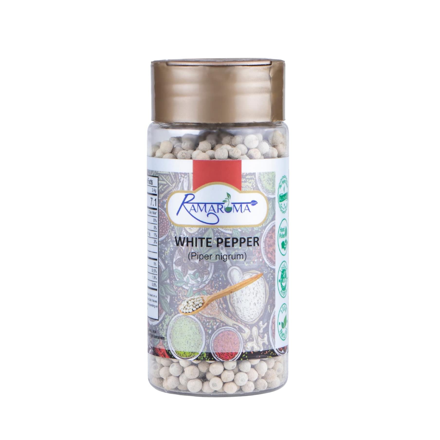 Ramaroma White Pepper (Peppercorns) Whole, Spice 3Oz (100G) ~ (Safed Mirch Sabut) All Natural | Vegan | Gluten Friendly| Non-Gmo