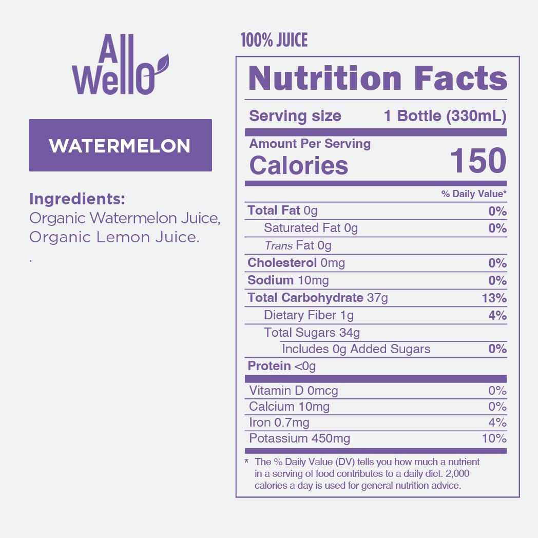 AllWellO Organic Cold Pressed Juice Drinks with Real Fruits and Vegetables Gluten Free Non-GMO Healthy Juices No Preservatives No Sugar Added (Watermelon  6 Pack)