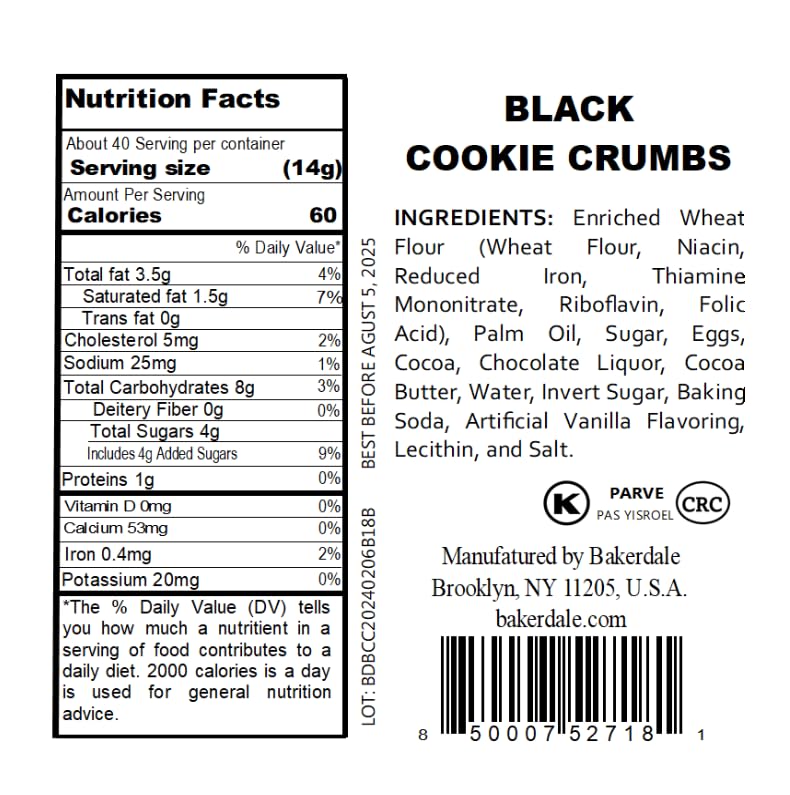 Bakerdale Black Cookie Crumbs Chocolate Dirt For Crust, Garnish, And Toppings, 20 Ounce Pouch