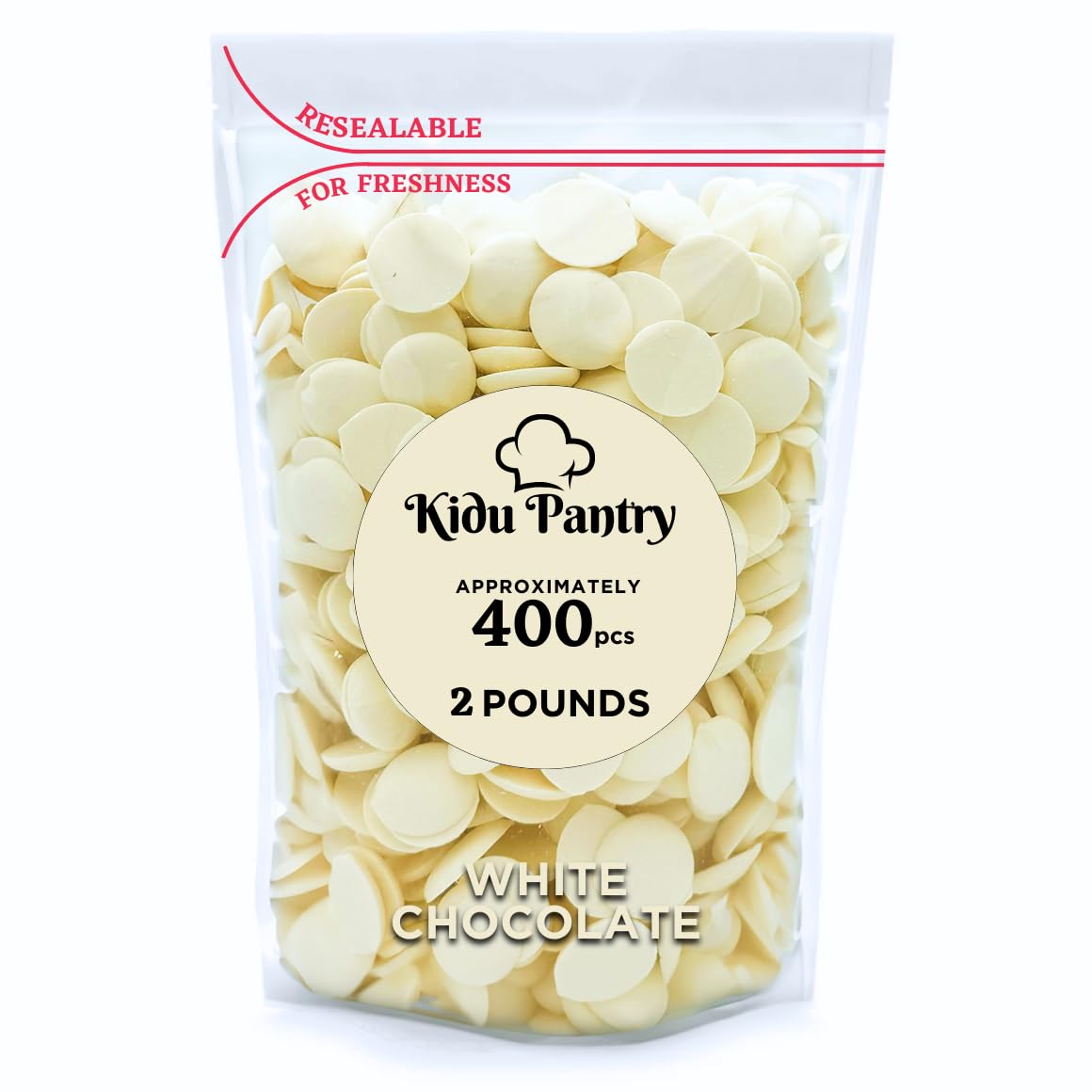 Kidu Pantry Melting White Chocolate Wafers 32 Ounces - 2 Pounds Bulk In Resealable Bag