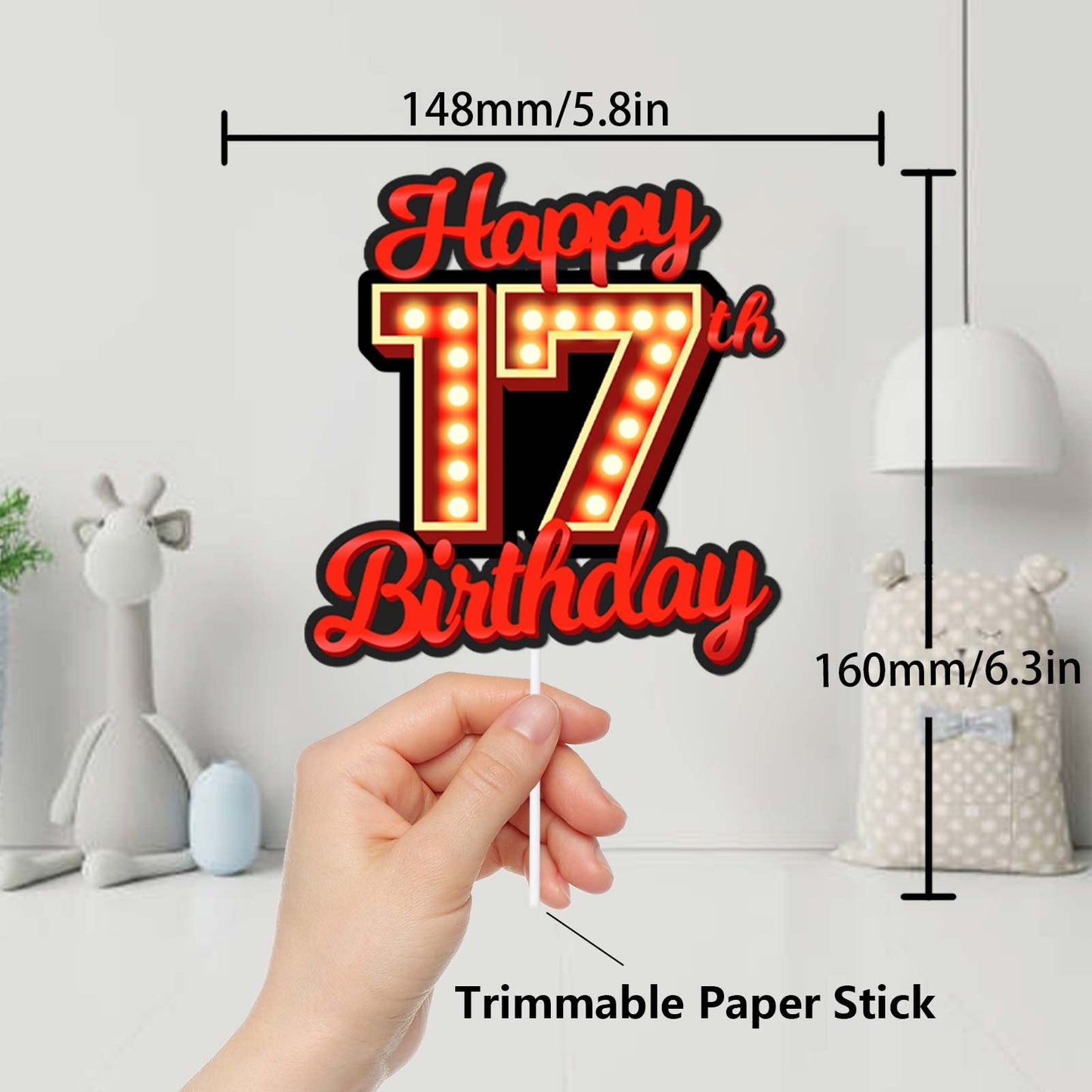 Happy 17Th Birthday Cake Topper Fluorescent Flashing Night Out Hen Movie Nightclub Theme Decor Supplies Boy Girl Happy Birthday