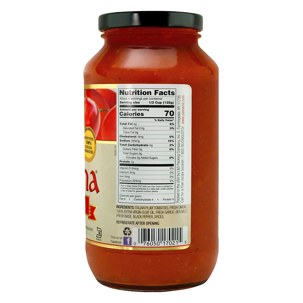 Paesana Traditional Marinara Pasta Sauce - Gluten Free, Vegan Friendly and made with 100% Imported Italian Tomatoes - Packed in