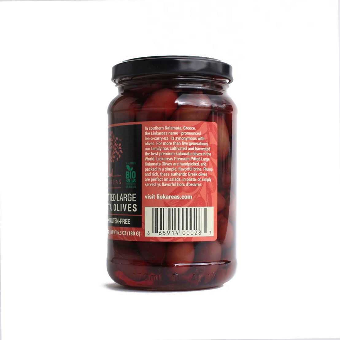 Liokareas Organic Black Kalamata Olives - Pitted, Non-GMO, Gluten Free - 13.1 oz - Product of Greece