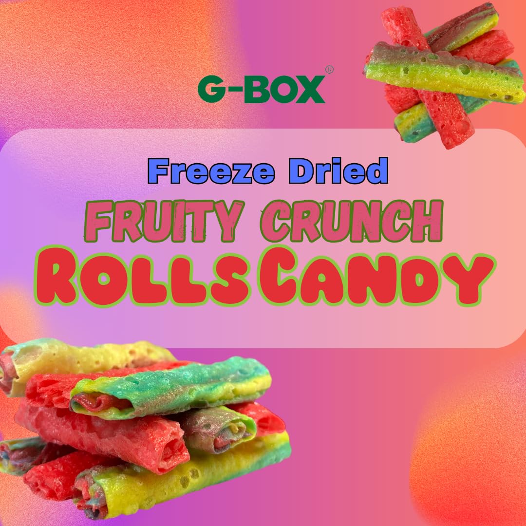 G-BOX Freeze Dried Fruity Crunch Rolls Candy, Medium Size, Air-tight Sealed Deli Container, TikTok Trend, Crunchy Strawberry Flavor