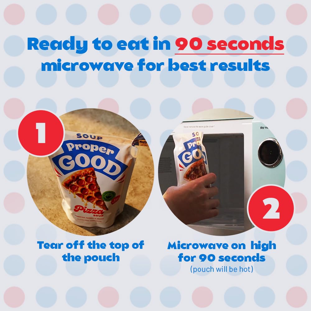 Proper Good Pepperoni Pizza Soup | Gourmet Microwave Meal With Flavorful Pepperoni | Creamy Cheese, Fresh Tomatoes, High Protein
