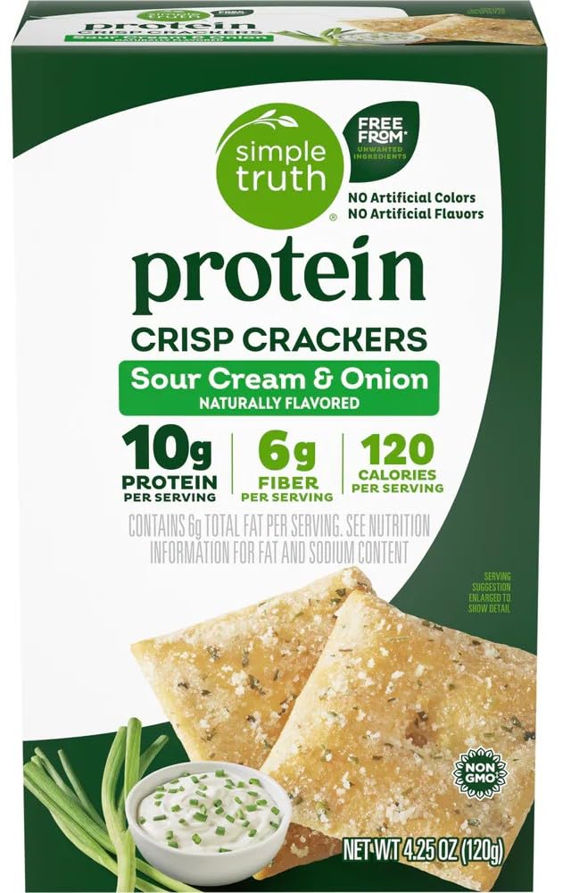 Simple Truth Protein Crisp Crackers, Sour Cream & Onion, 10g Protein, 6g Fiber, Non-GMO, No Artificial Flavors, 4.25 oz (2 pack)