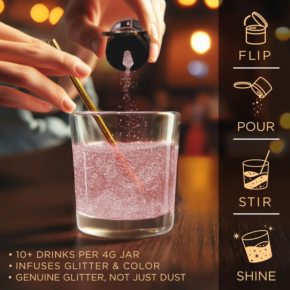 Bakell Brew Glitter - Edible Glitter for Beverages, 4g Shaker Jar, Rose Gold