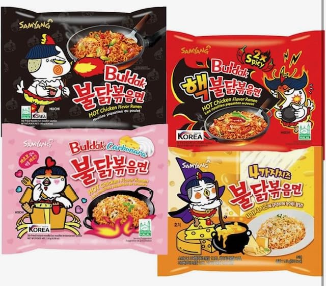 Samyang Buldak Hot Spicy Chicken Ramen Noodle Korean Stir-Fried Ramen (11, 2 Cream Carbonara, 2 Habanero Lime, 2 Tom Yum, 1 Carb