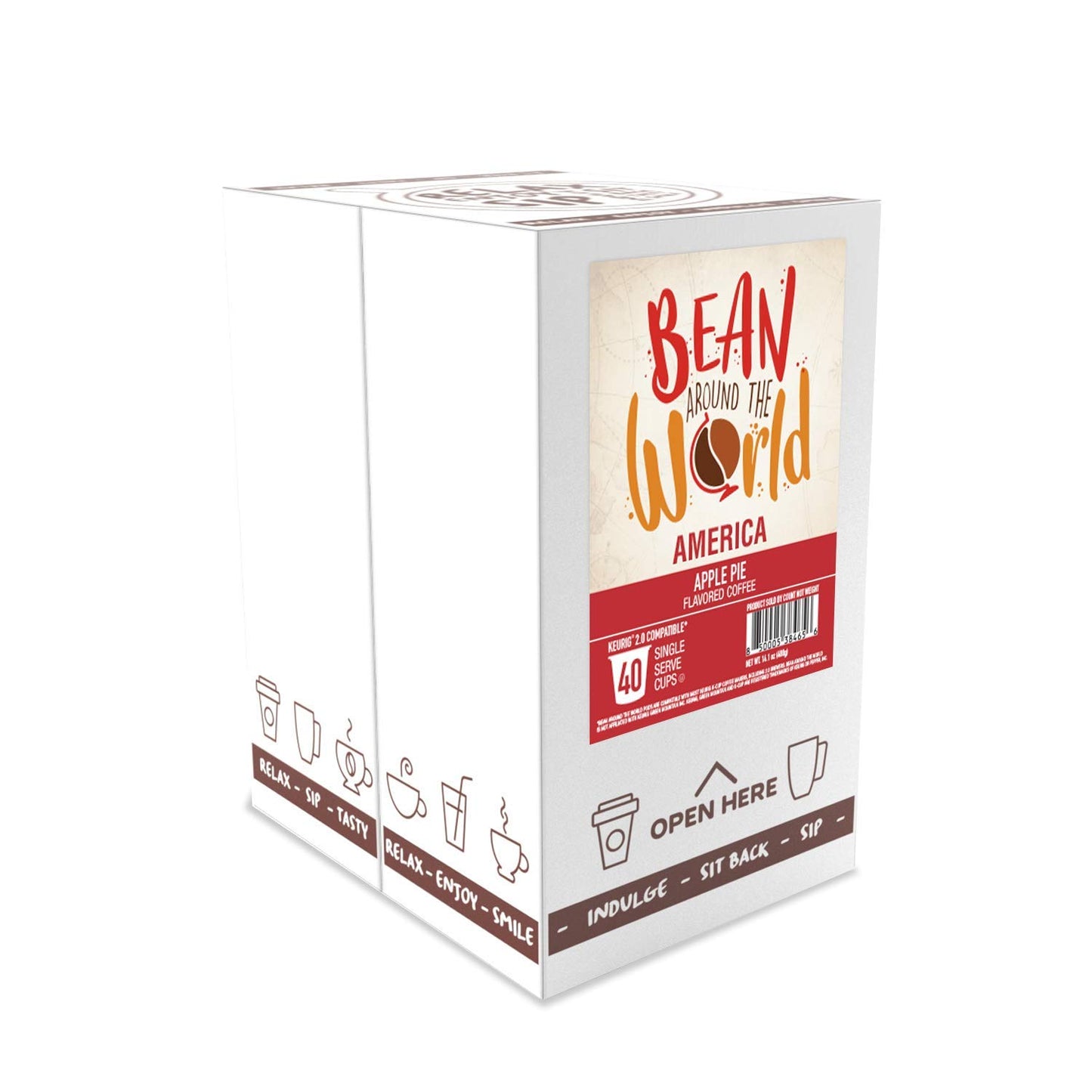 BEAN AROUND THE WORLD Flavored Coffee Compatible with 2.0 Keurig K Cup malt-inspired, Apple Pie, 40 Count Pack