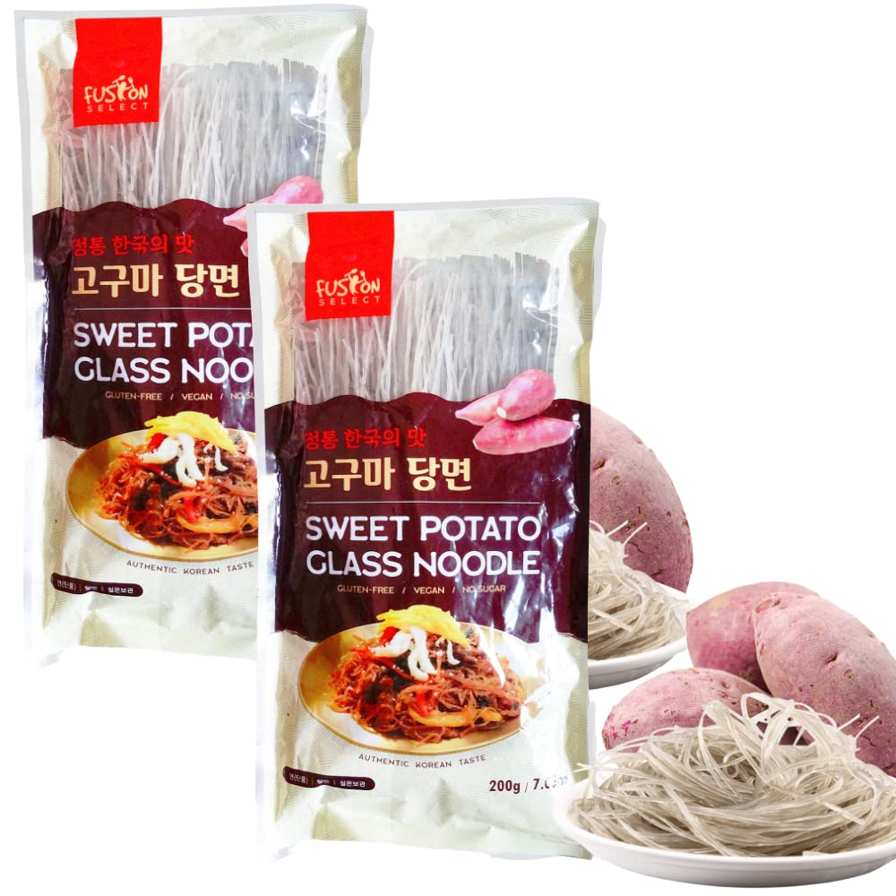 Fusion Select 2 Packs Sweet Potato Glass Noodles - Zero-Fat, Low-Calorie, No-Sodium Diet-Friendly, Gluten-Free, Vegan, Stir-Fry, Dumplings, Hot Pot - For Chinese, Korean Recipes - 7.05Oz