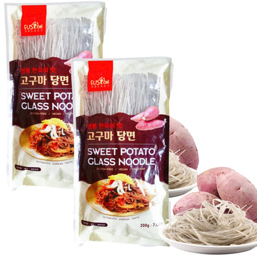 Fusion Select 2 Packs Sweet Potato Glass Noodles - Zero-Fat, Low-Calorie, No-Sodium Diet-Friendly, Gluten-Free, Vegan, Stir-Fry,