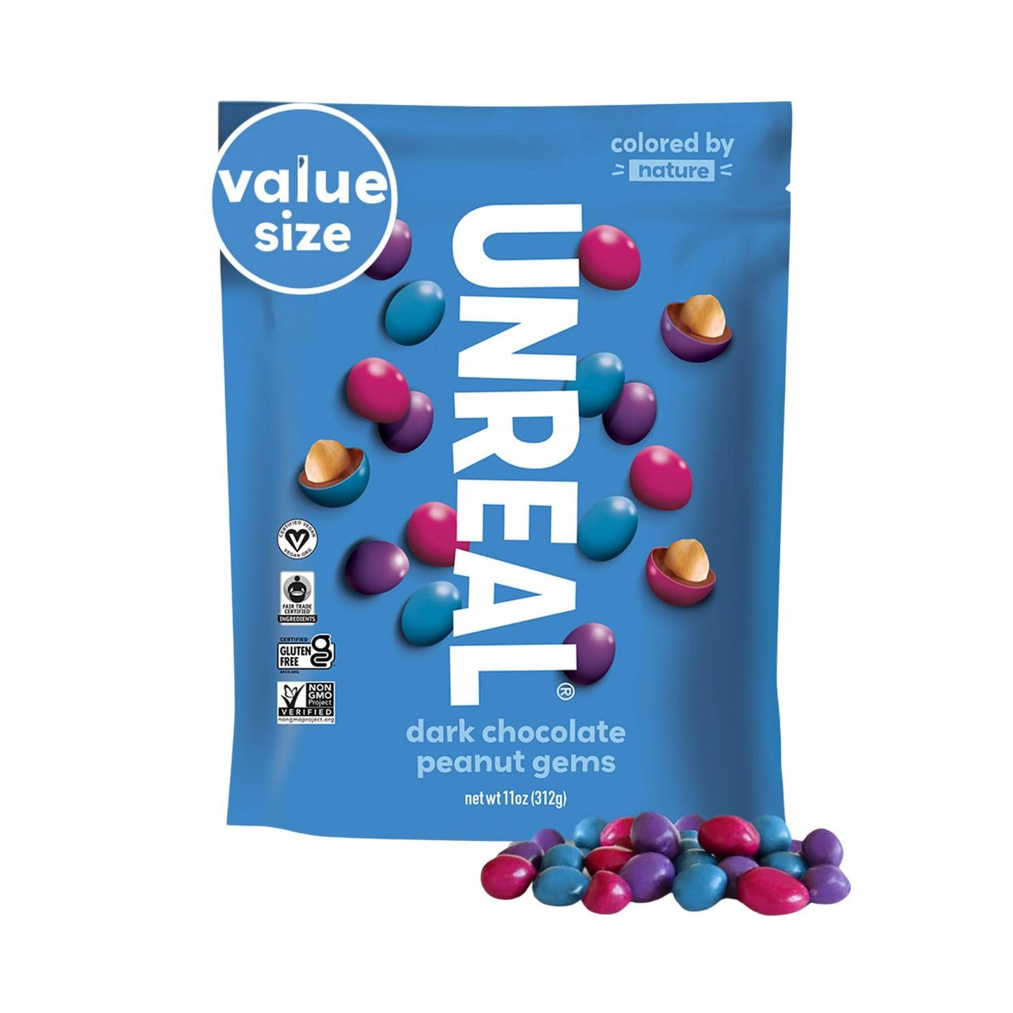 UNREAL Dark Chocolate Peanut Gems (Value Size Bag) | Vegan with Colors from Nature | Fair Trade, Non-GMO, & Gluten Free Ingredie