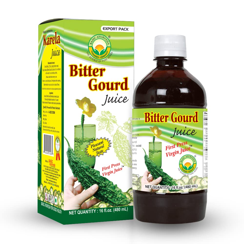 Basic Ayurveda Bitter Gourd Juice | Organic & Pure Karela Juice | 16.23 Fl Oz (480Ml) | No Sugar & Artificial Colors Added