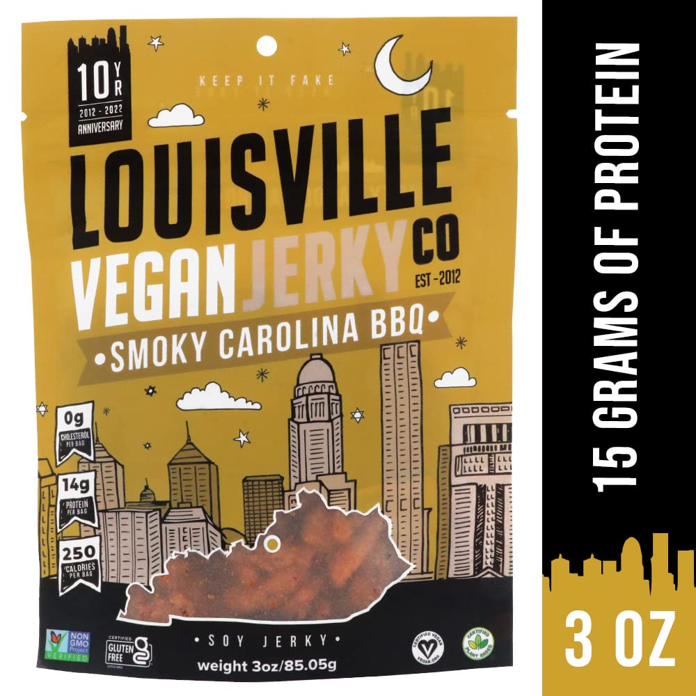 Louisville Vegan Jerky - Sweet & Smoky Carolina Mustard BBQ - Gluten-Free High Protein Snack - 3oz - Yellow