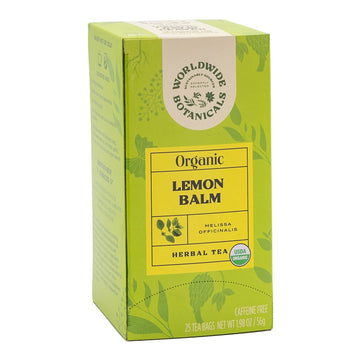 Worldwide Botanicals Organic Lemon Balm Tea - 50% More Herbs With 2.25G Per Tea Bag - 100% Pure Lemon Balm Leaves, Kosher, 25 Te