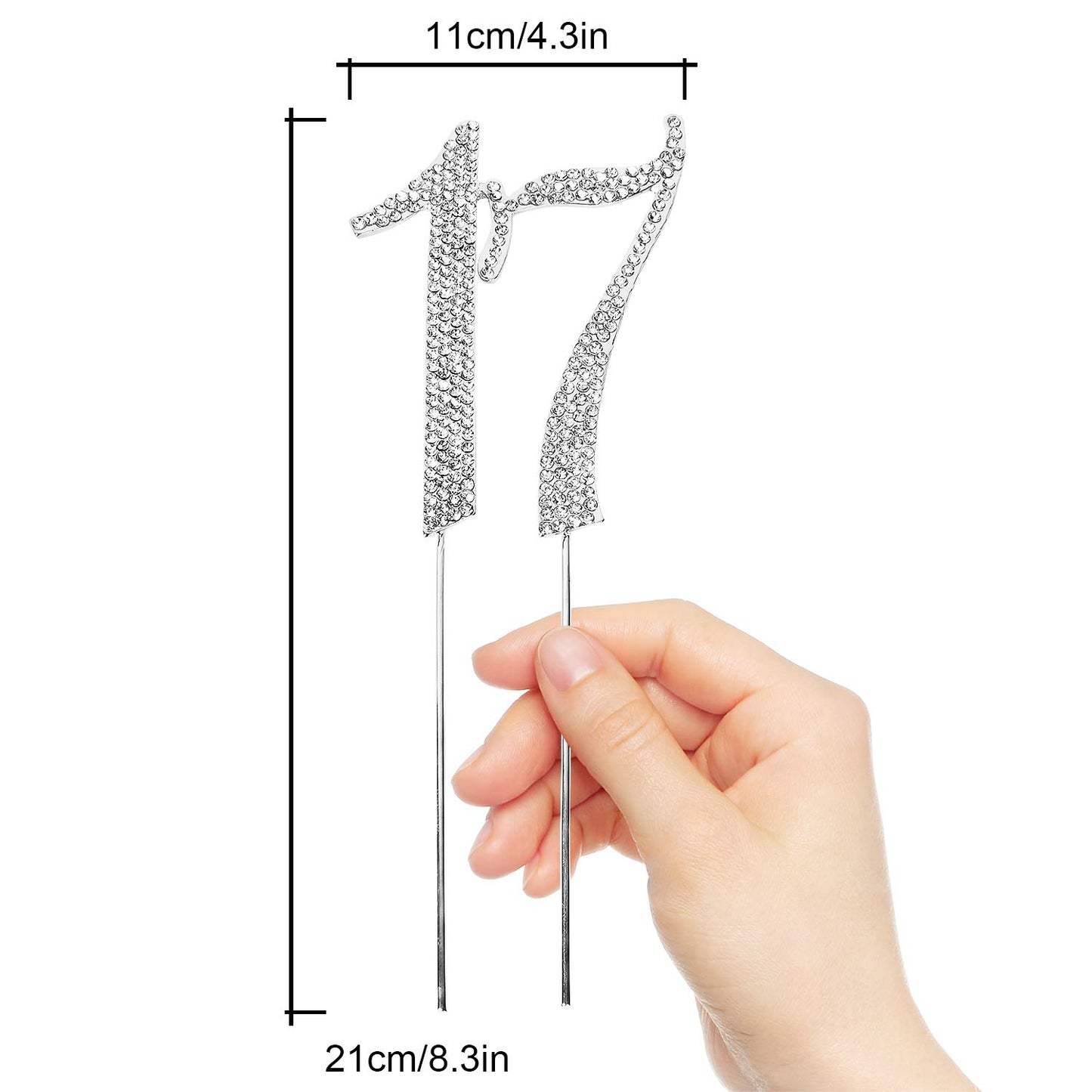 Hatcher Lee Bling Crystal Rhinestone 17 Birthday Cake Topper - Best Keepsake | 17Th Party Decorations Silver