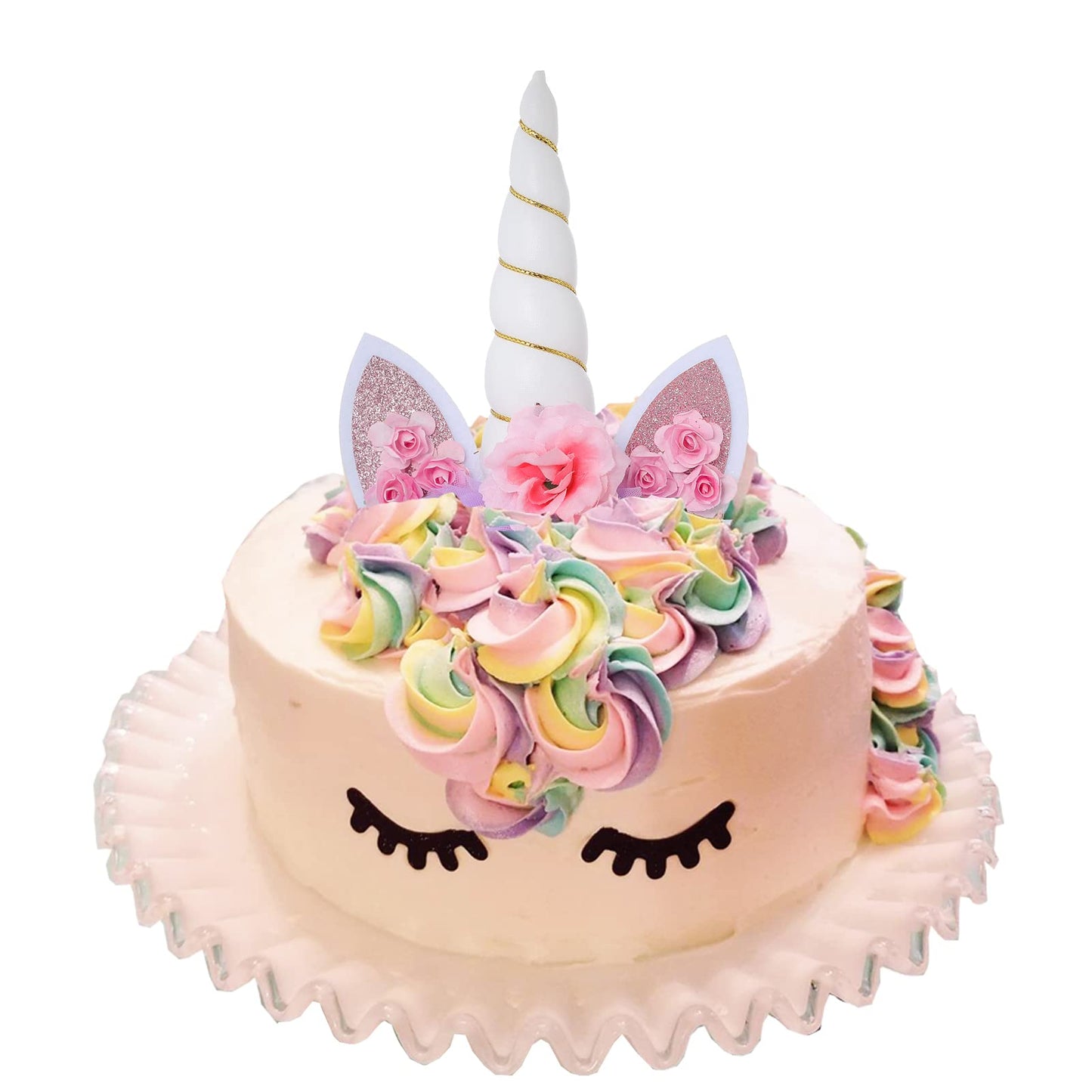 Zkptops Unicorn Cake Topper - White Plastic First Birthday Decoration, 5.8 Inch with Eyelashes