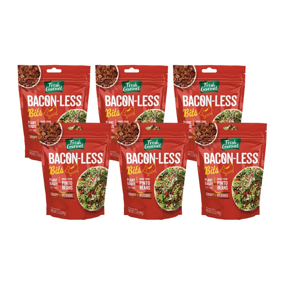 Fresh Gourmet Vegan Bacon-Less Bits Plant-Based Topping, 3.5 oz (Pack of 6), Soy-Free, Kosher, Smoky Flavor