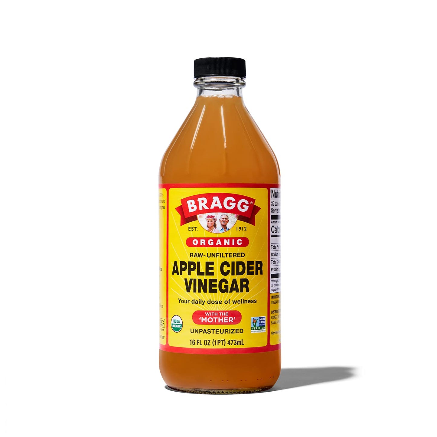 Bragg Organic Apple Cider Vinegar, Raw & Unfiltered, 16 Fl Oz, Pack of 2, Yellow
