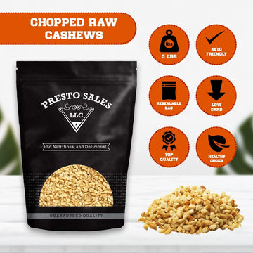 Cashews Fresh Quality Brazilian, Chopped raw nuts, Packed in 5 lbs. (80 oz.) Resealable Bag, Kind to your Body, Healthy Protein,