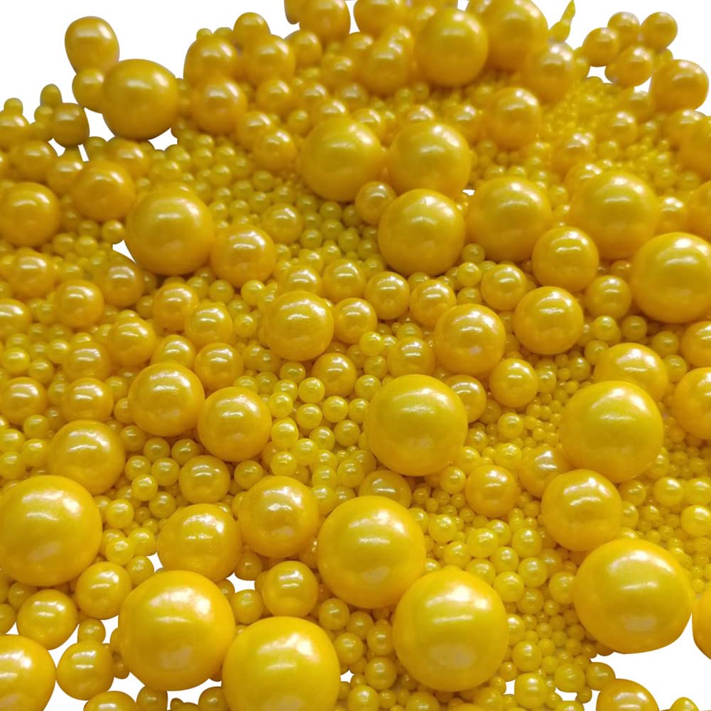 Edible Yellow Sugar Pearls Candy Sprinkles 120G/ 4.23Ounce Baking Cake Sprinkles Cupcake and Cake Topper Cookie Decorations Wedd