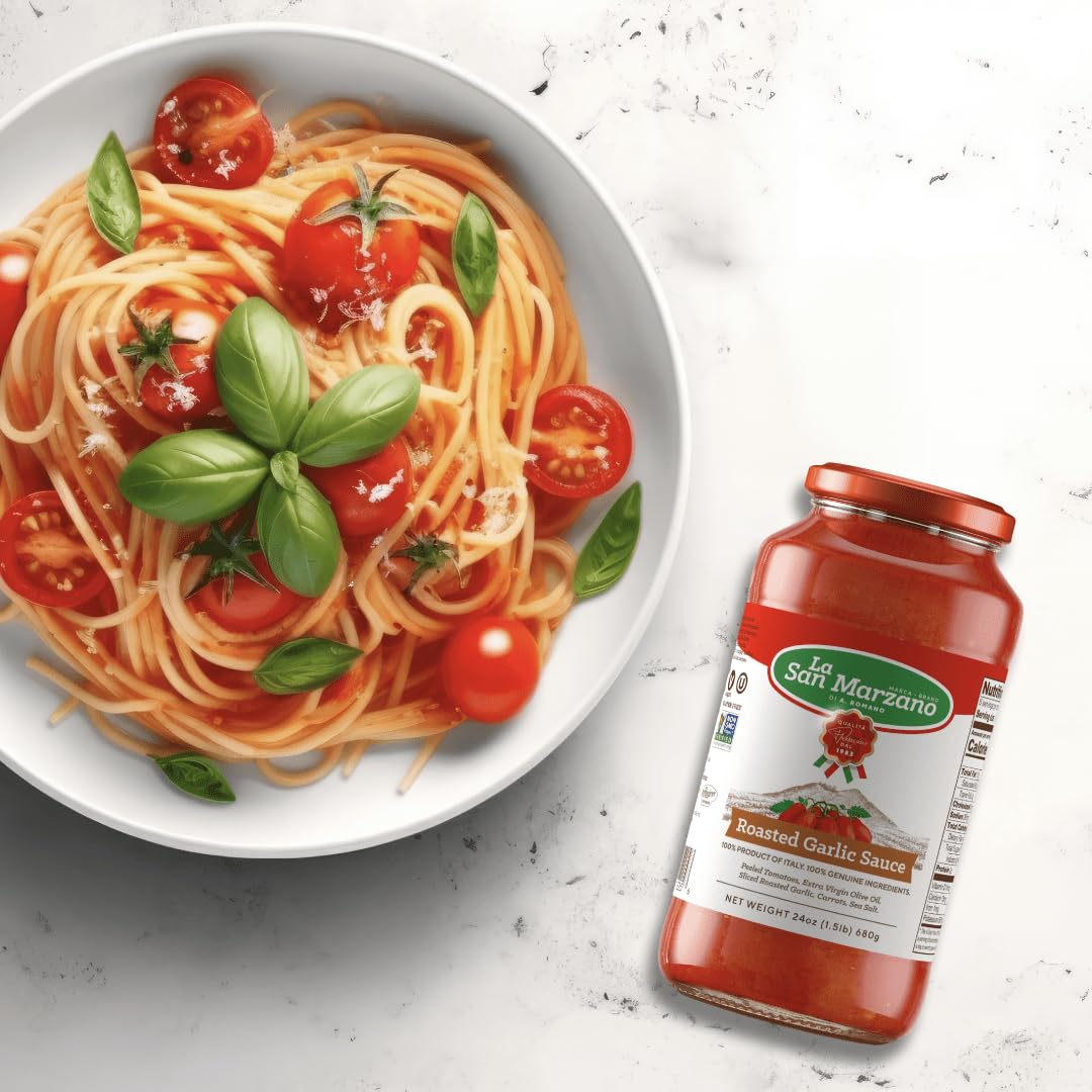 La San Marzano Roasted Garlic Pasta Sauce, All Natural, Non GMO, Vegan, Gluten Free, 24 oz (Pack of 4)