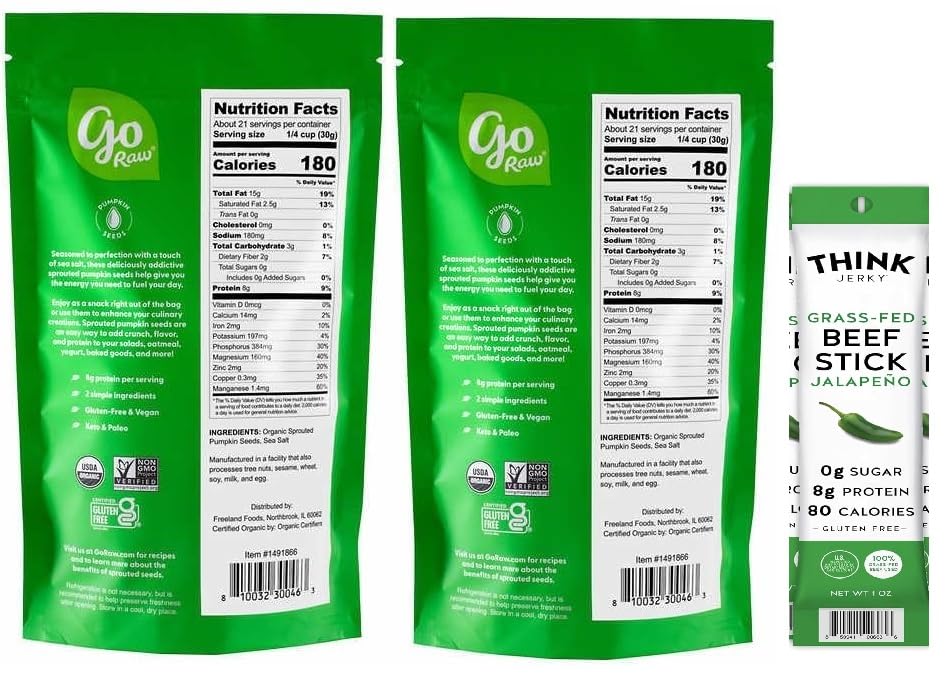 (2 Bags) Sprouted Organic Pumpkin Seeds With Sea Salt, 22 Ounce, 1.4 Lbs
