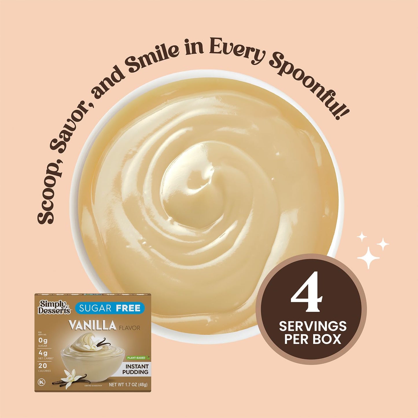 Simply Desserts Vanilla Instant Pudding, Sugar-Free, 6-Pack - Healthy Dessert, Keto Snacks, Vegan & Diabetic-Friendly, Kosher, 1