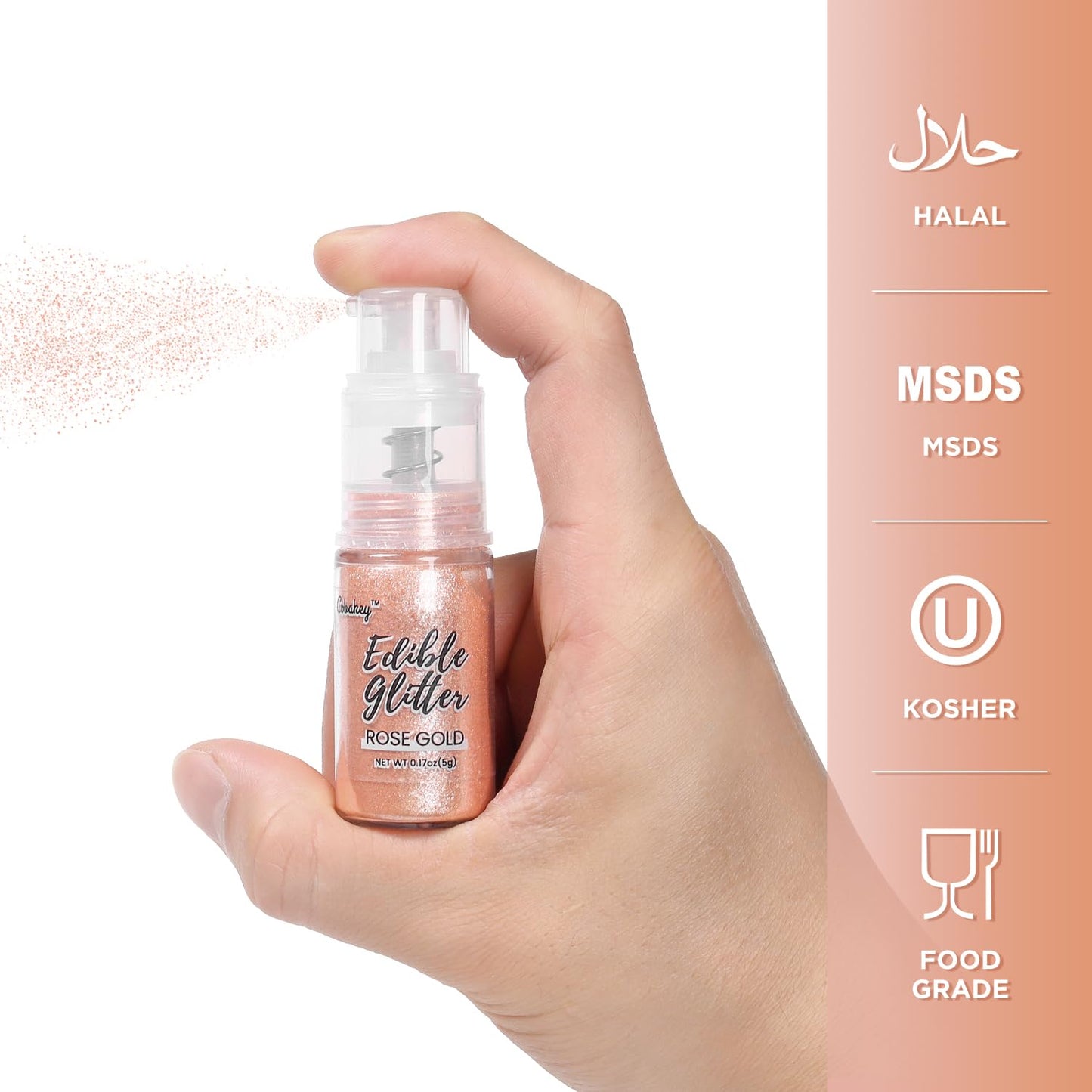 Rose Gold Edible Glitter Spray, 5g Edible Glitter for Cocktails, Cobakey Luster Dust Edible for Cake Decorating, Drinks, Baking,