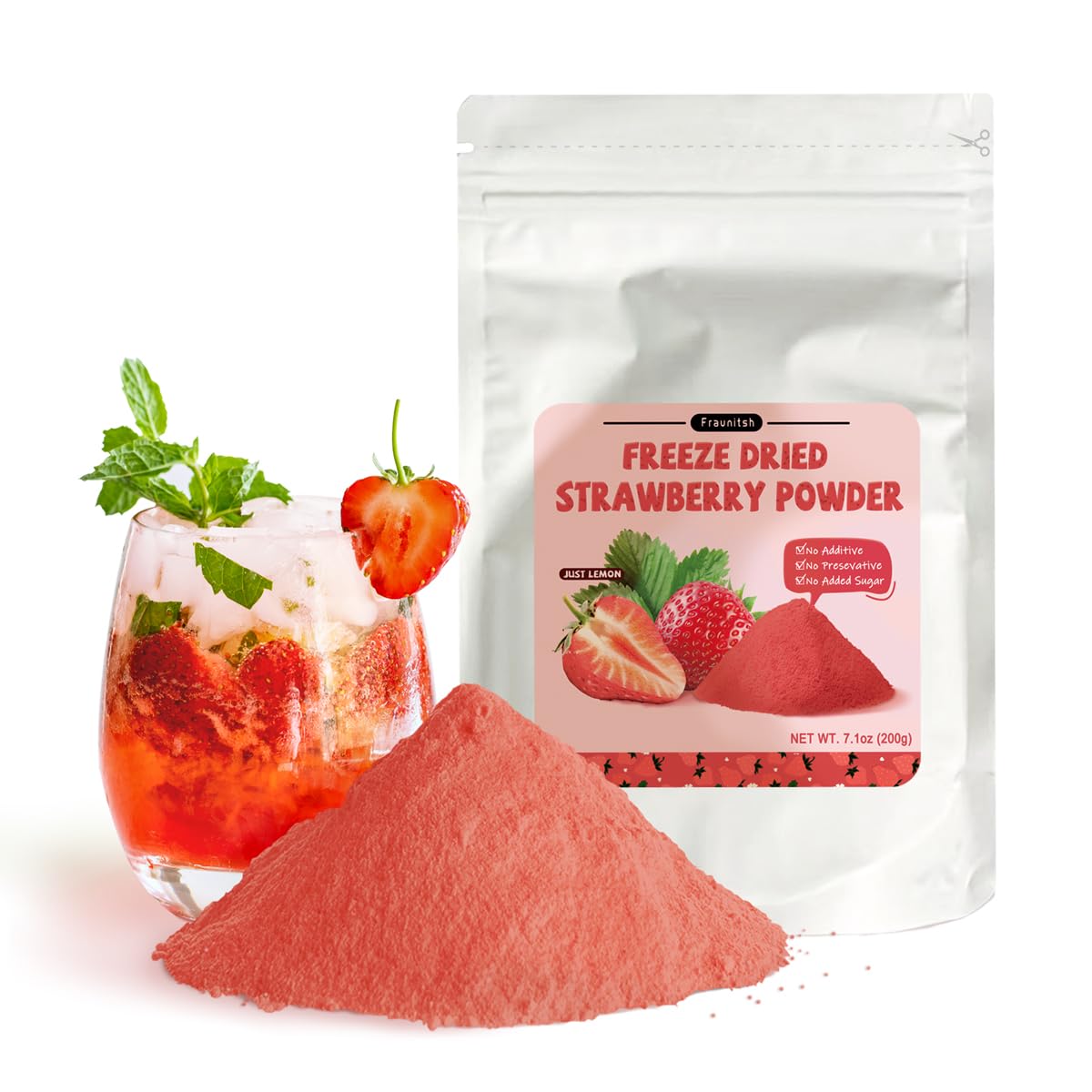 Fraunitsh Strawberry Powder 7.05oz | Freeze Dried Strawberries Powder | Natural Fruit Powder Berry Source | Strawberry Flavoring