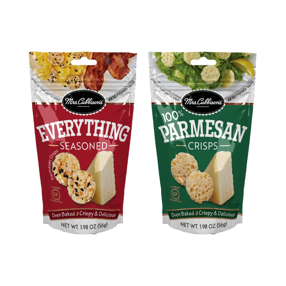 Mrs. Cubbison's Cheese Crisps Great for Snacking and Salad Topper (1 Everthing Seasoned + 1 Parmesan Crisps)