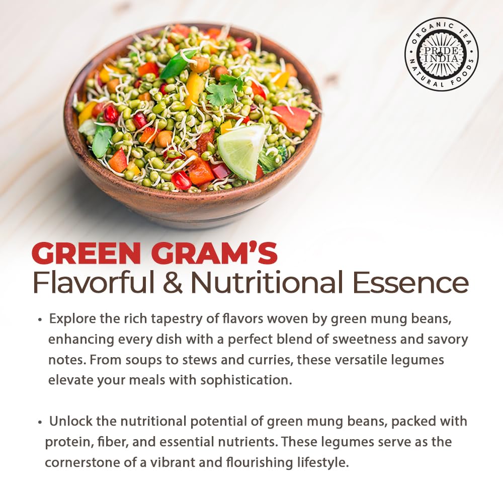 Pride Of India - Indian Whole Green Mung Gram - Protein & Fiber Rich Moong Whole, 1.5 Pound Jar
