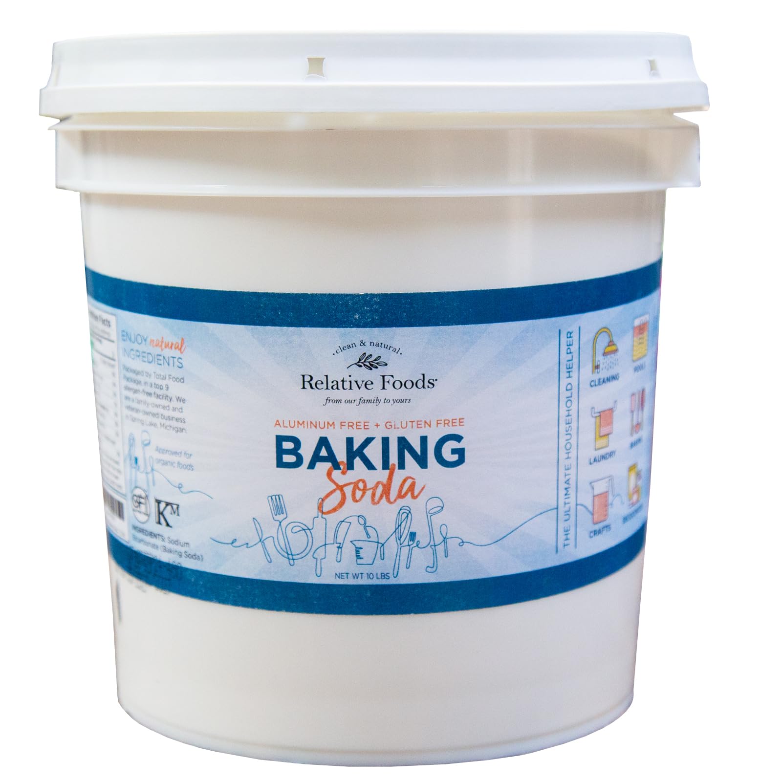 Bulk Baking Soda For Cooking, Cleaning, Deodorizing & More (10 Lb Pail) - Pure Sodium Bicarbonate Without Preservatives - Mined From The Earth With Nothing Added - Multi-Purpose Gluten Free Baking Soda