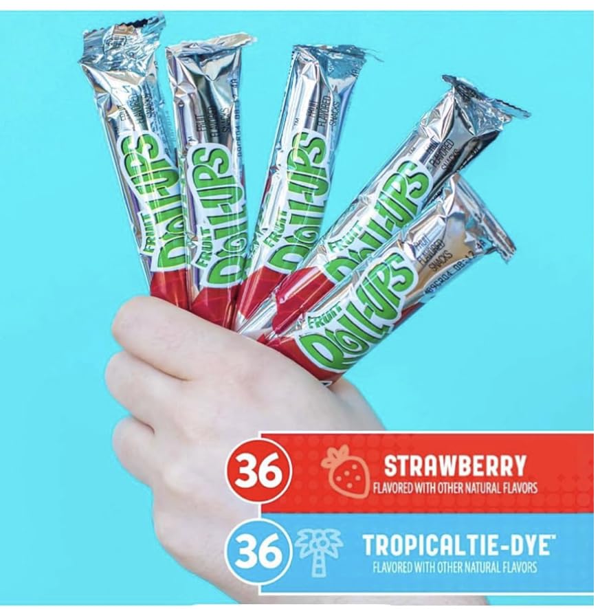 Fruit Roll-Ups Fruit Snacks Variety Pack Strawberry & Tropical Tie Dye | Gelatin & Gluten Free (0.5 Oz., 72 Pk.)