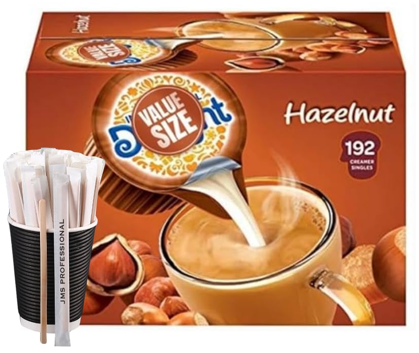 Coffee Creamer Single Hazelnut (192 ct.), as a gift 20 Pcs Paper Wrapped Wood Coffee Stirrers By JMSPROFESSIONAL.