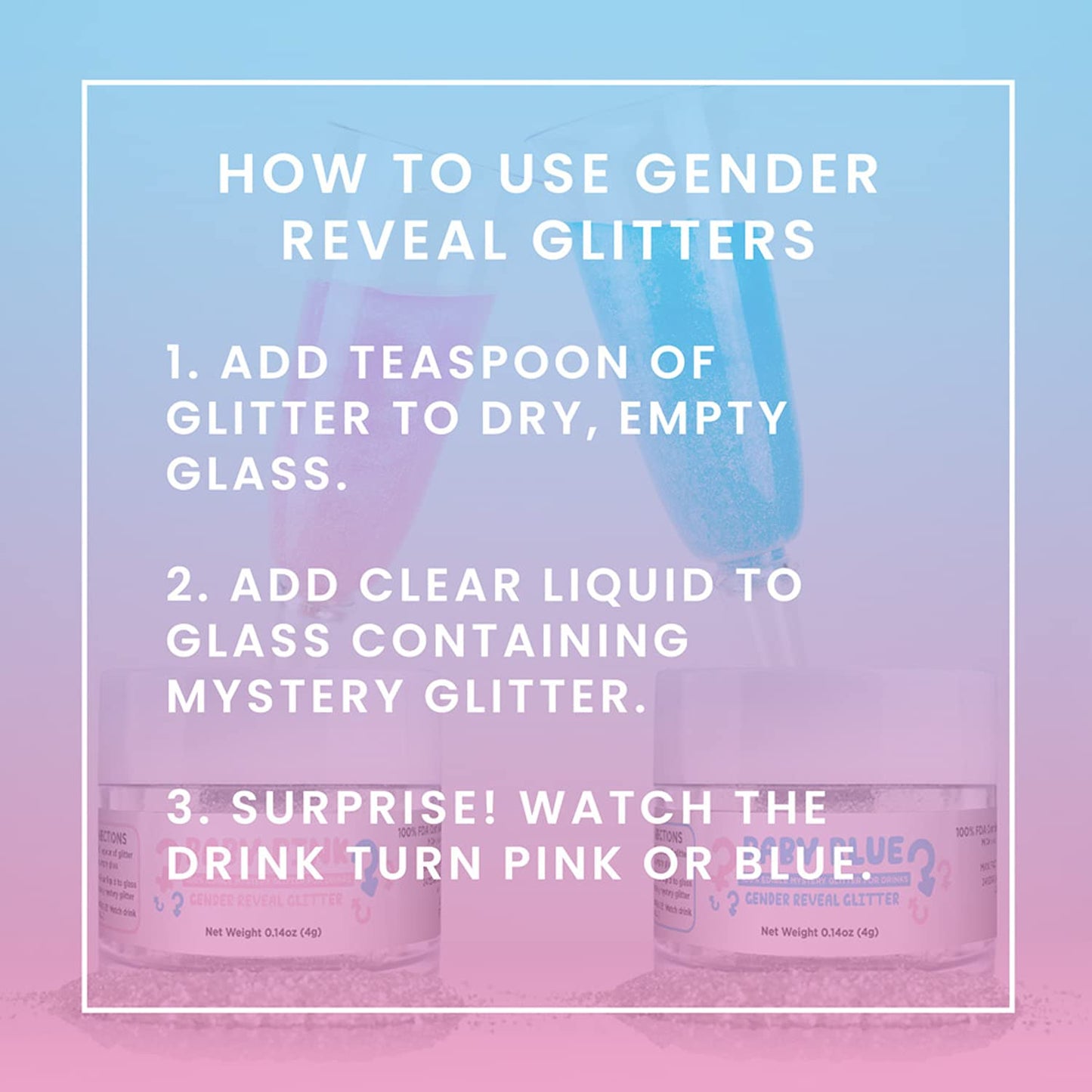 Brew Glitter - Baby Pink Gender Reveal Color Changing Edible Drink Glitter (4g, 1x Jars) for Clear Cocktails, Mocktails and Othe