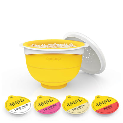Opopop Microwave Popcorn - Variety 4-Pack Gourmet Popcorn Kit, Collapsible Silicone Popcorn Popper, Popcorn Maker, Gluten Free S