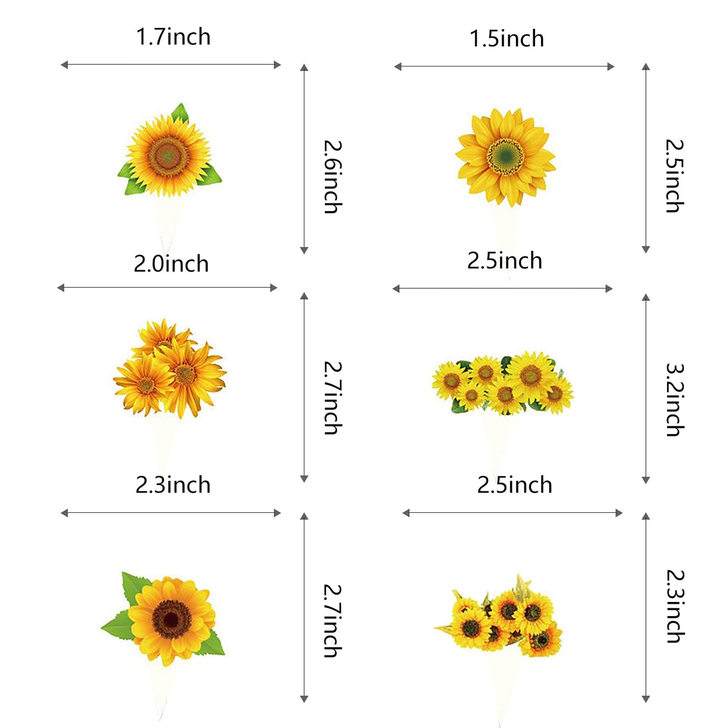Fenghu 48 Pcs Sunflower Cupcake Toppers For Sunflower Birthday Party Decorations Supplies