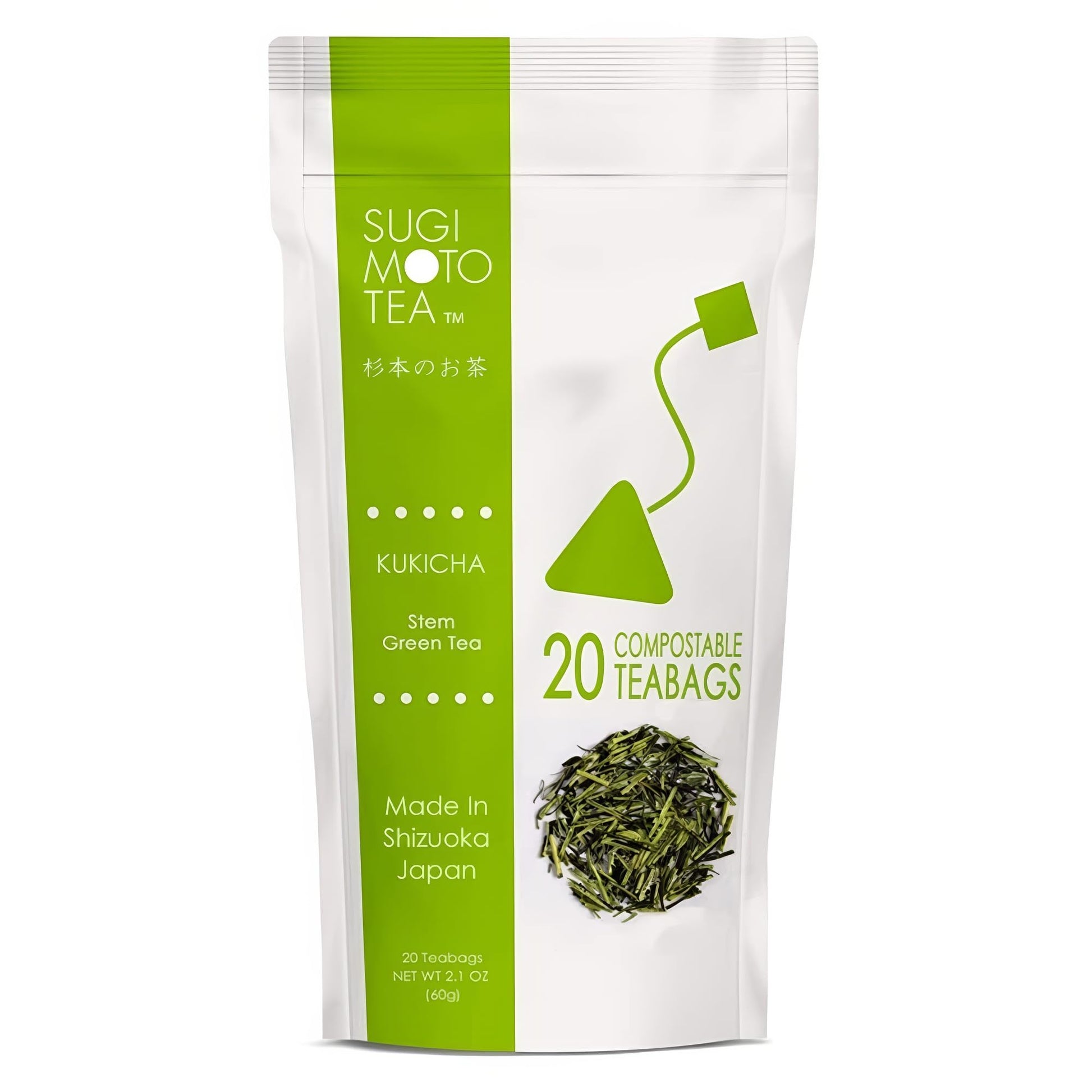 SUGIMOTO TEA Kukicha Stem Green Tea Bags, 20 Count, Pack of 1