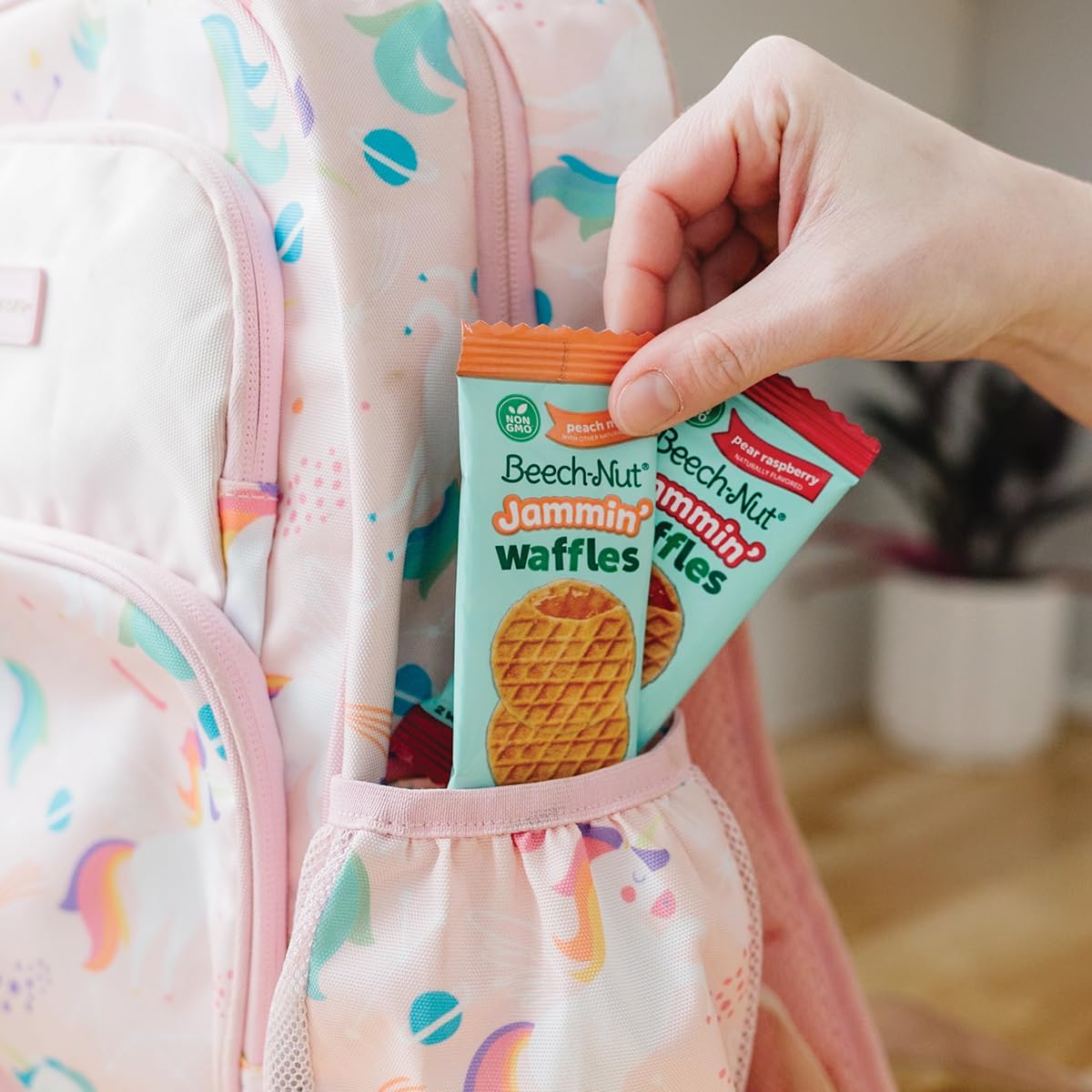Beech-Nut Toddler Snacks Jammin Waffles With Fruit Filling For Babies & Toddlers, Peach Mango, 10 Boxes (50 Individually Wrapped Packs)