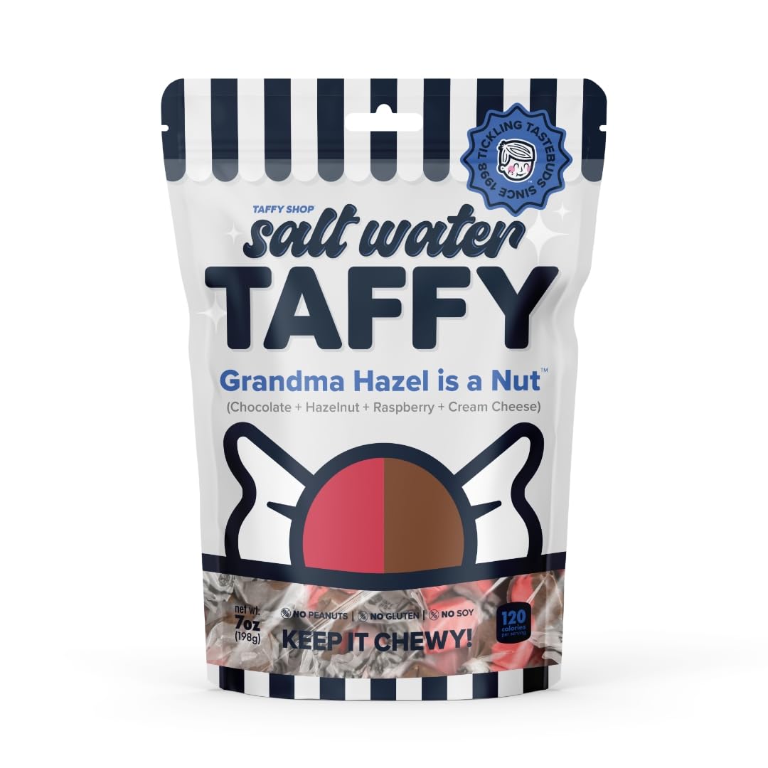 Taffy Shop Grandma Hazel Is A Nut  Chocolate Hazelnut Raspberry Cream Cheese Taffy - Gourmet Soft Chewy Candy  Bulk Sweet Snack & Gluten-Free  140 Individually Wrapped Pieces (32Oz)