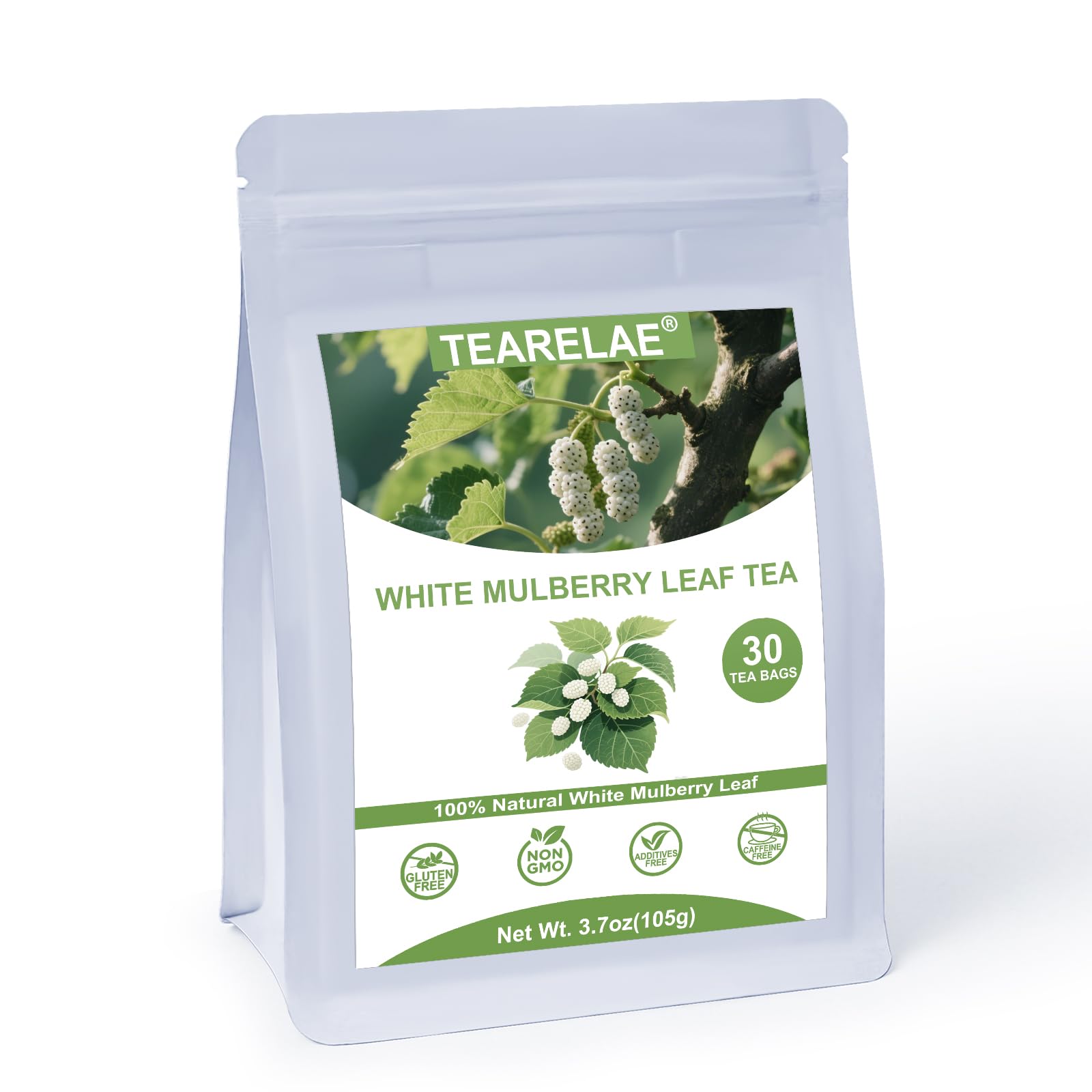 Tearelae - White Mulberry Leaf Tea Bags  30 Count - Top-Grade Mulberry Tea - Energy Blend-Free - Non-Gmo - Lightly Sweet & Refreshing - Support For Healthy Digestion