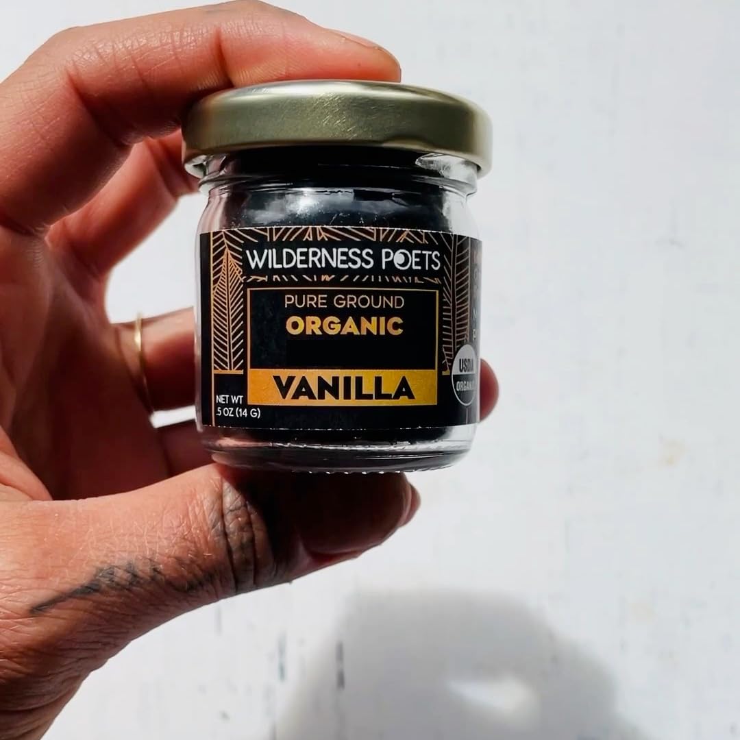 Wilderness Poets Organic Pure Vanilla Powder, Tahitian Grade A, 0.5 oz Glass Jar - Perfect for Baking, Coffee, Ice Cream, Chefs