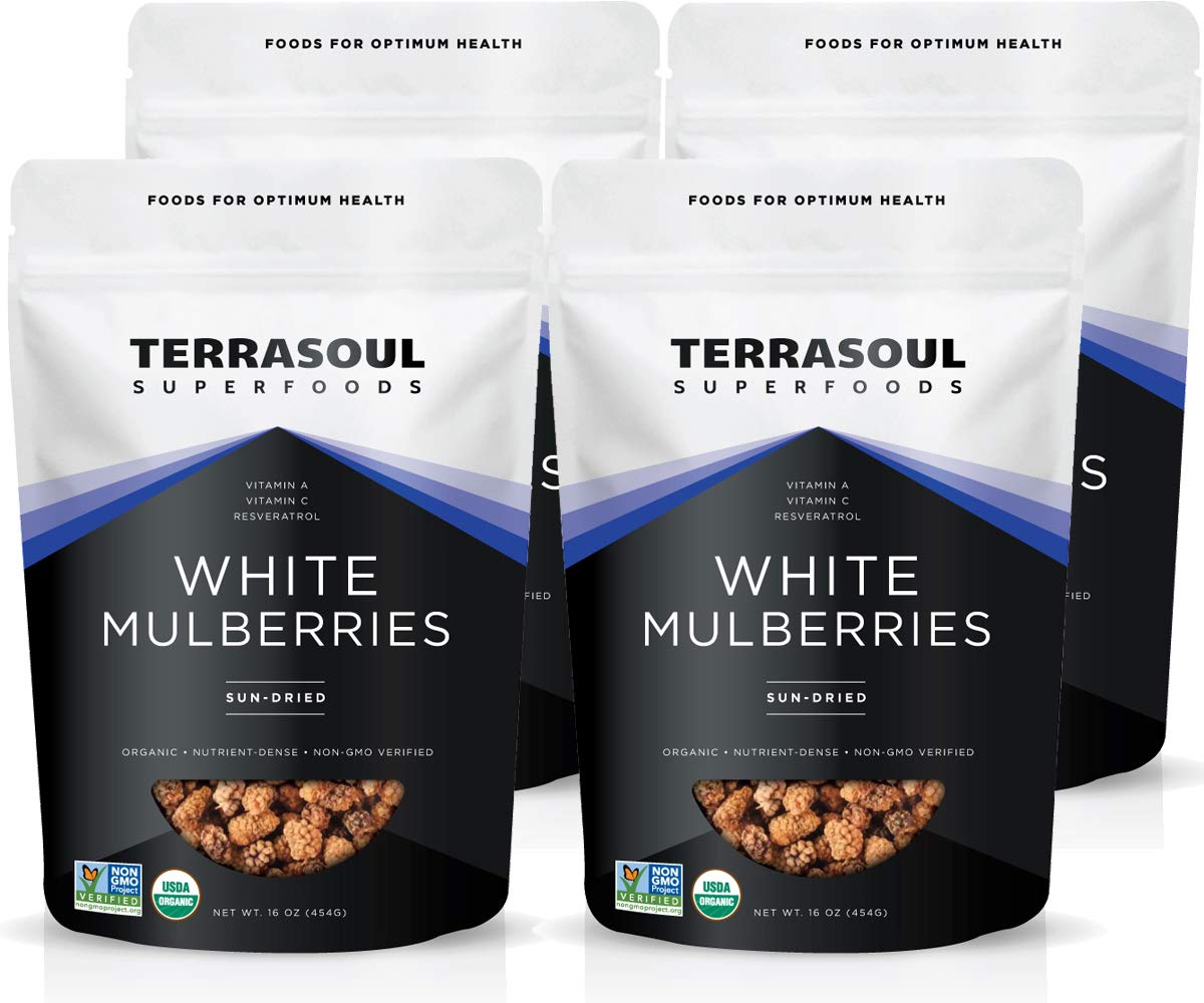 Terrasoul Superfoods Organic Sun-dried White Mulberries, 4 Lbs (Pack of 4), Sweet Superfood Snack and Smoothie Booster